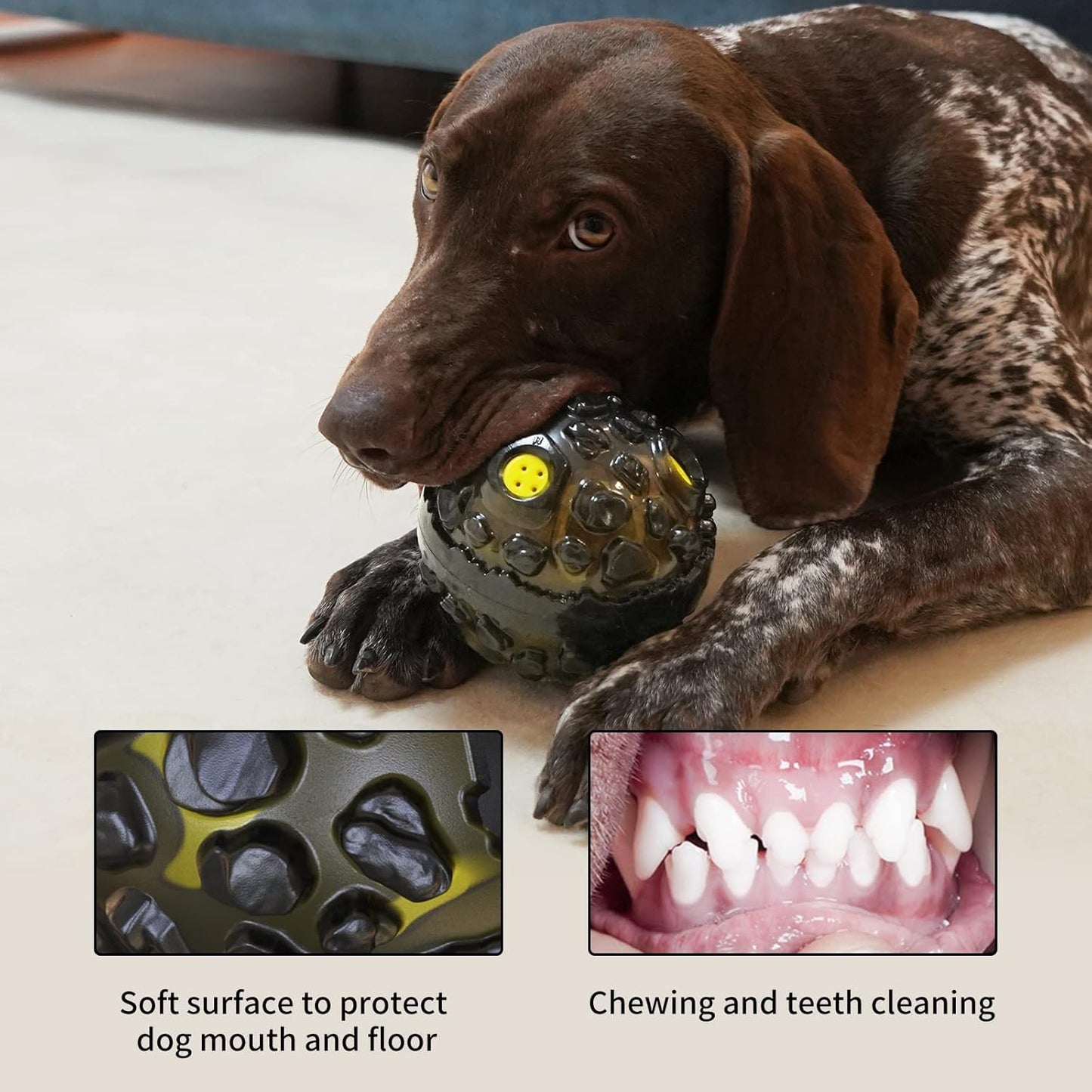 FYA Dog Ball Toys for Aggressive Chewers, Interactive Fetch Dog Ball with Fun Squeaky Giggle Sound, Non-Toxic Elastic Rubber Pet Chew Toys, Dog Gift for Medium/Big Dogs (Black-Yellow)