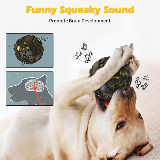 FYA Dog Ball Toys for Aggressive Chewers, Interactive Fetch Dog Ball with Fun Squeaky Giggle Sound, Non-Toxic Elastic Rubber Pet Chew Toys, Dog Gift for Medium/Big Dogs (Black-Yellow)